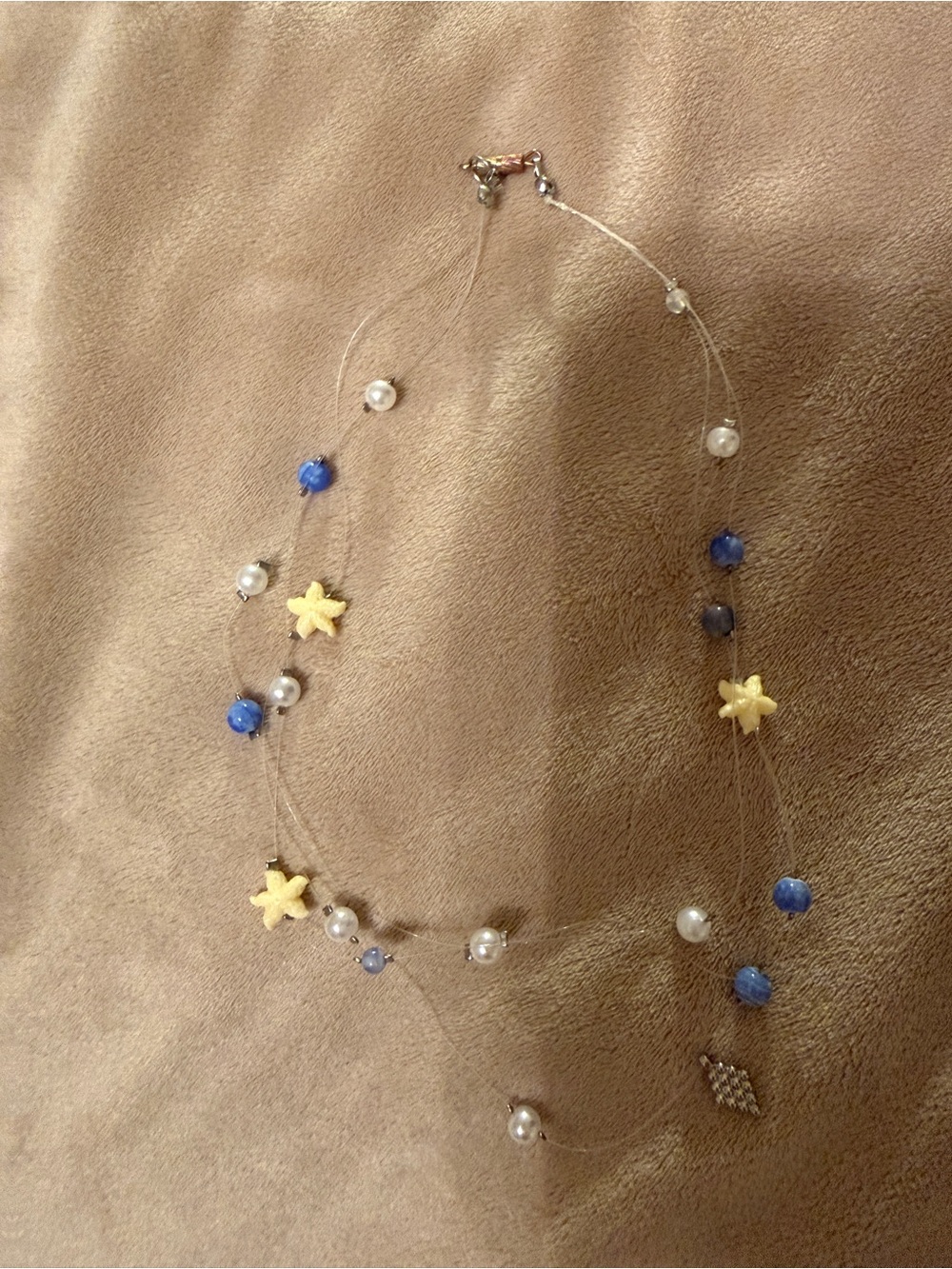 Handmade beach style Delicate Blue and Gold Star Bead Necklace
